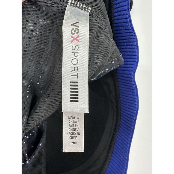 Victoria's Secret VSX Sports Bra Size 32DD Black/Blue Galaxy Print Cross Back - Picture 3 of 5